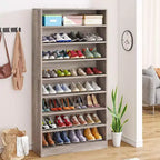 Lantine Tall 9-Tier Shoe Cabinet for 40-45 Pairs, Heavy Duty Wood Freestanding Storage for Entryway, 70.8 Inch, Beige Gray