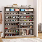 Lantine Tall 9-Tier Shoe Cabinet for 40-45 Pairs, Heavy Duty Wood Freestanding Storage for Entryway, 70.8 Inch, Beige Gray