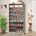 Lantine Tall 9-Tier Shoe Cabinet for 40-45 Pairs, Heavy Duty Wood Freestanding Storage for Entryway, 70.8 Inch, Beige Gray