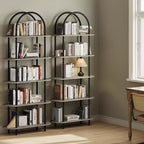 Black & Graphite Gray 71 Arched Bookshelf Set of 2 C 5-Tier Metal Frame Bookcase for Living Room/Bedroom/Office