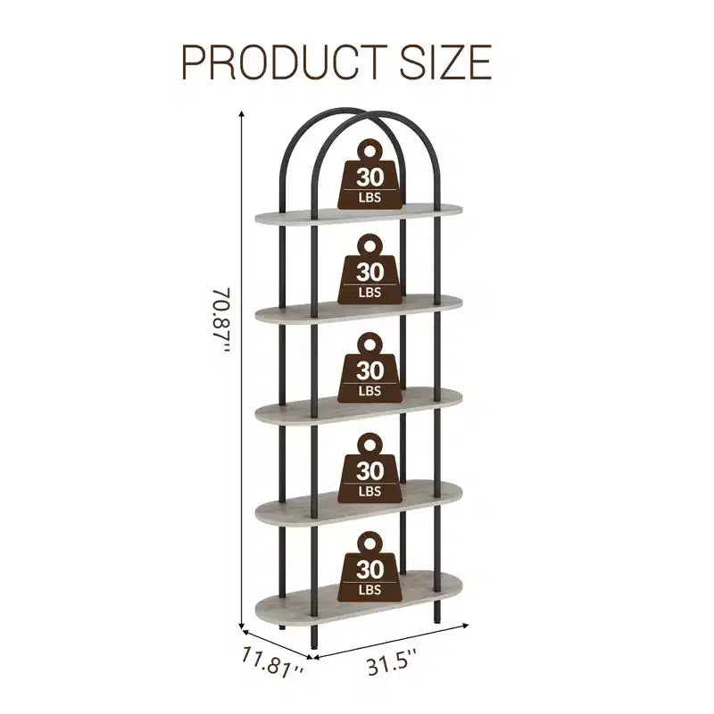 Black & Graphite Gray 71 Arched Bookshelf Set of 2 C 5-Tier Metal Frame Bookcase for Living Room/Bedroom/Office