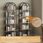 Black & Graphite Gray 71 Arched Bookshelf Set of 2 C 5-Tier Metal Frame Bookcase for Living Room/Bedroom/Office