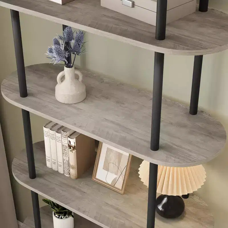 Black & Graphite Gray 71 Arched Bookshelf Set of 2 C 5-Tier Metal Frame Bookcase for Living Room/Bedroom/Office