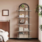 Black & Graphite Gray 71 Arched Bookshelf Set of 2 C 5-Tier Metal Frame Bookcase for Living Room/Bedroom/Office