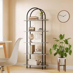 Black & Graphite Gray 71 Arched Bookshelf Set of 2 C 5-Tier Metal Frame Bookcase for Living Room/Bedroom/Office