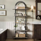 Black & Graphite Gray 71 Arched Bookshelf Set of 2 C 5-Tier Metal Frame Bookcase for Living Room/Bedroom/Office
