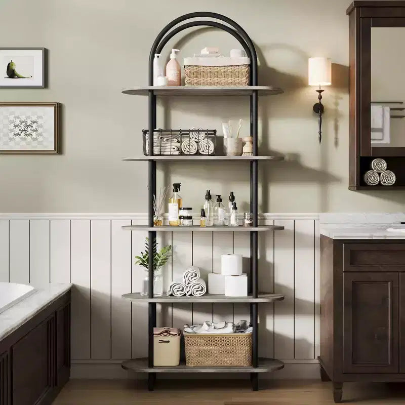 Black & Graphite Gray 71 Arched Bookshelf Set of 2 C 5-Tier Metal Frame Bookcase for Living Room/Bedroom/Office