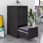 VIYET 41 3-Drawer Lockable Vertical File Cabinet, Black Metal Office Storage Cabinet (Anti-Tilting for Letter/A4/Legal Files)
