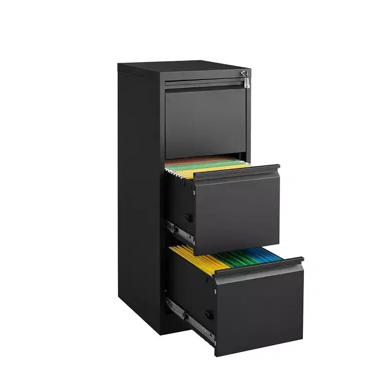 VIYET 41 3-Drawer Lockable Vertical File Cabinet, Black Metal Office Storage Cabinet (Anti-Tilting for Letter/A4/Legal Files)