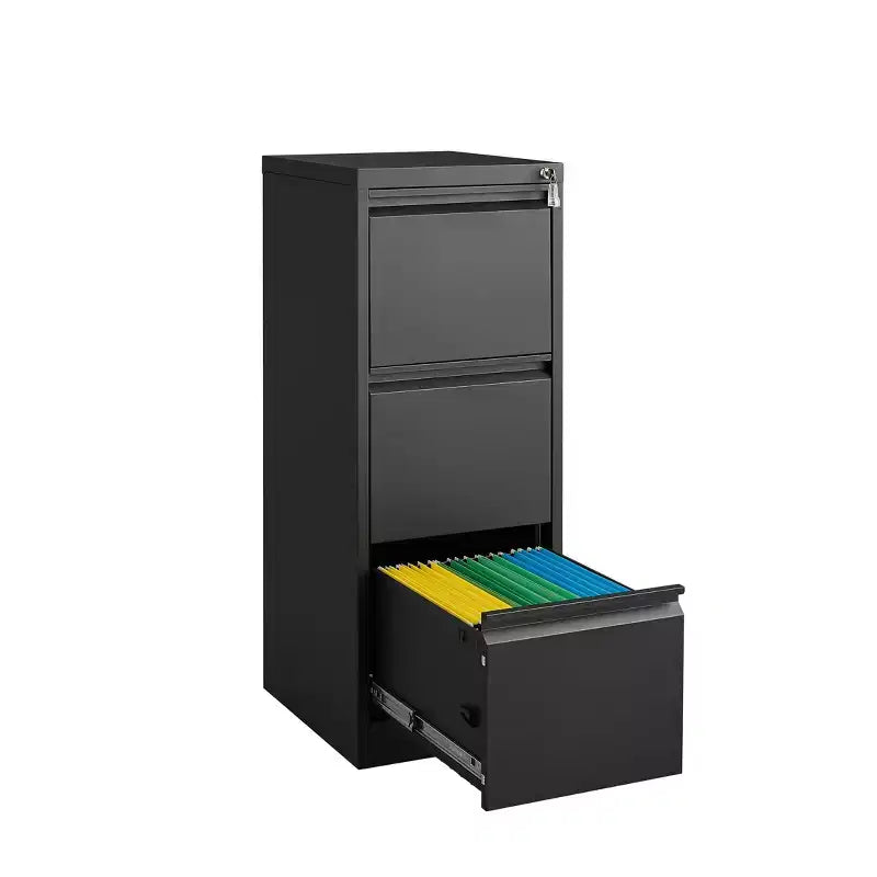 VIYET 41 3-Drawer Lockable Vertical File Cabinet, Black Metal Office Storage Cabinet (Anti-Tilting for Letter/A4/Legal Files)