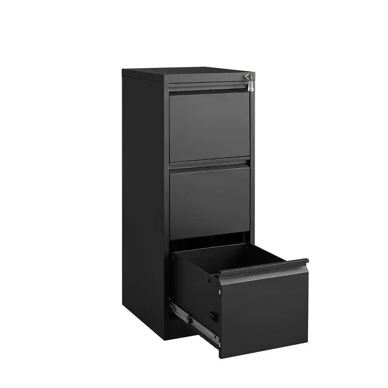 VIYET 41 3-Drawer Lockable Vertical File Cabinet, Black Metal Office Storage Cabinet (Anti-Tilting for Letter/A4/Legal Files)