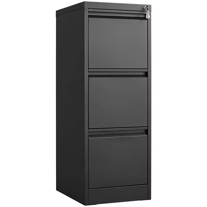 VIYET 41 3-Drawer Lockable Vertical File Cabinet, Black Metal Office Storage Cabinet (Anti-Tilting for Letter/A4/Legal Files)