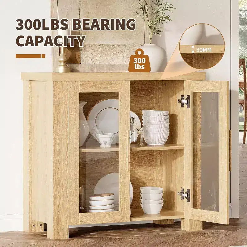 33''/59 Kitchen Buffet Cabinet with Tempered Glass Doors - Wood Sideboard Credenza for Dining Room Living Room Storage
