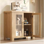 33''/59 Kitchen Buffet Cabinet with Tempered Glass Doors - Wood Sideboard Credenza for Dining Room Living Room Storage