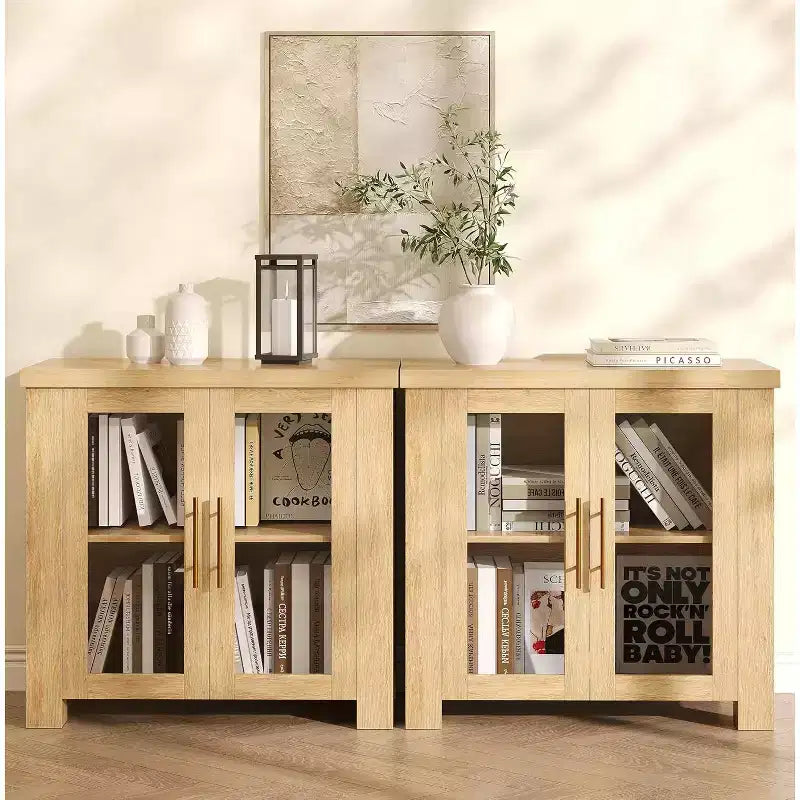 33''/59 Kitchen Buffet Cabinet with Tempered Glass Doors - Wood Sideboard Credenza for Dining Room Living Room Storage