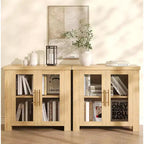 33''/59 Kitchen Buffet Cabinet with Tempered Glass Doors - Wood Sideboard Credenza for Dining Room Living Room Storage