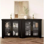 33''/59 Kitchen Buffet Cabinet with Tempered Glass Doors - Wood Sideboard Credenza for Dining Room Living Room Storage