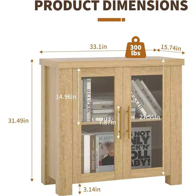 33''/59 Kitchen Buffet Cabinet with Tempered Glass Doors - Wood Sideboard Credenza for Dining Room Living Room Storage