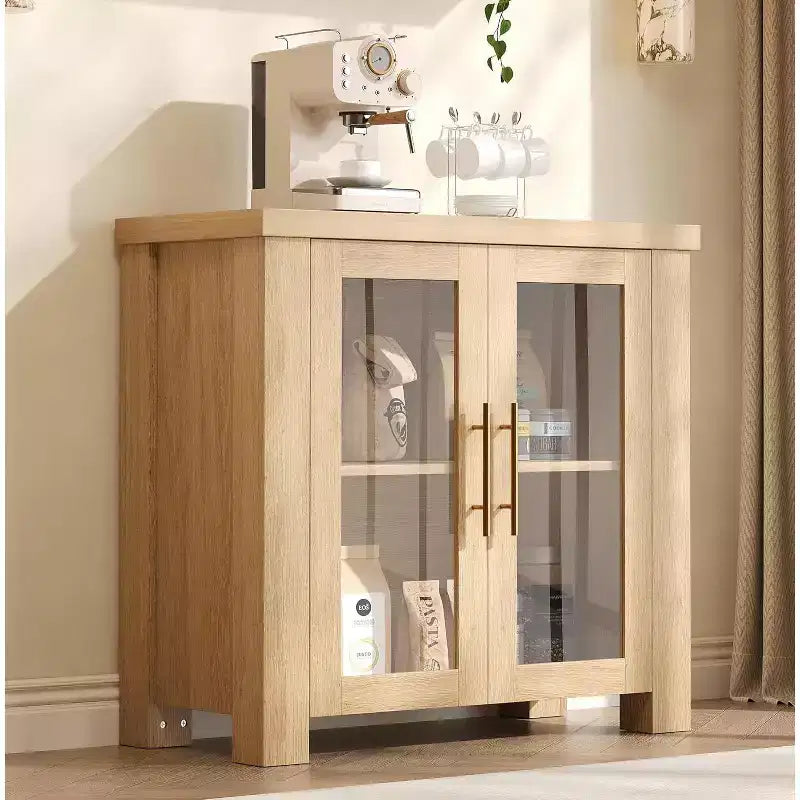 33''/59 Kitchen Buffet Cabinet with Tempered Glass Doors - Wood Sideboard Credenza for Dining Room Living Room Storage
