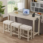 Costway 4PCS Bar Table Set w/Charging Station 3 Padded Stools for Living Room Kitchen