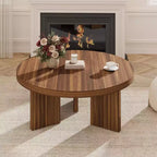 33.4 Small Round Coffee Table with 1.3 Thick Top, Circle Center Table with Fluted Legs, Accent Cocktail Tables for Home, Office