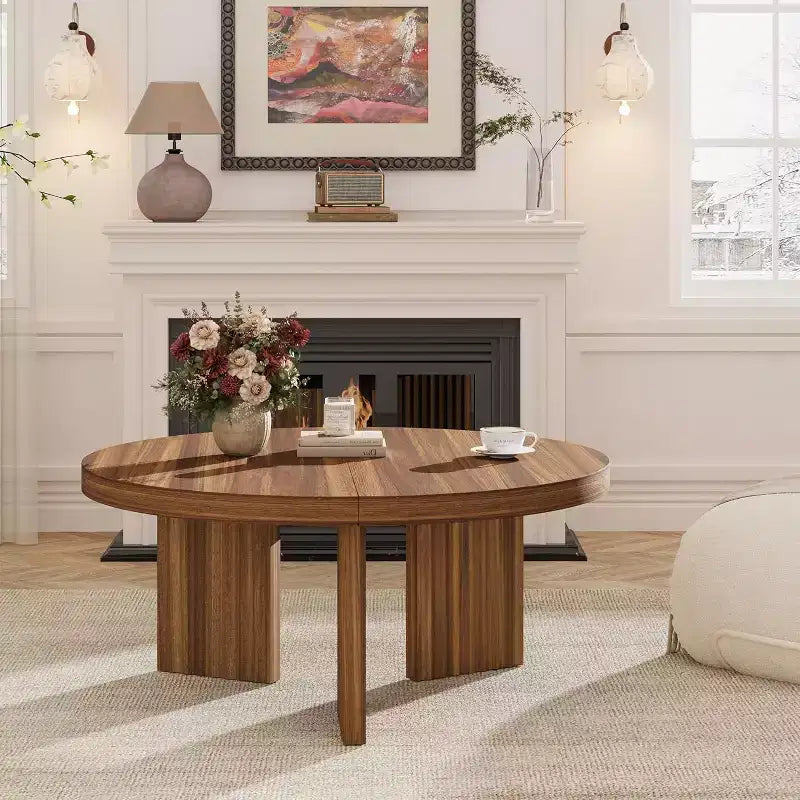33.4 Small Round Coffee Table with 1.3 Thick Top, Circle Center Table with Fluted Legs, Accent Cocktail Tables for Home, Office