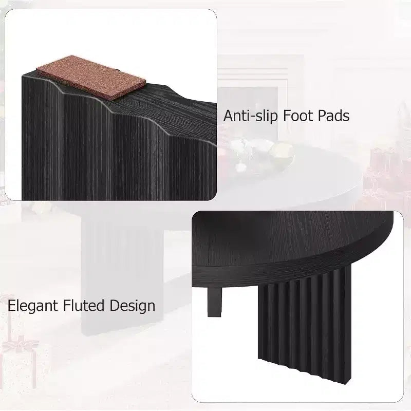 33.4 Small Round Coffee Table with 1.3 Thick Top, Circle Center Table with Fluted Legs, Accent Cocktail Tables for Home, Office