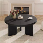 33.4 Small Round Coffee Table with 1.3 Thick Top, Circle Center Table with Fluted Legs, Accent Cocktail Tables for Home, Office