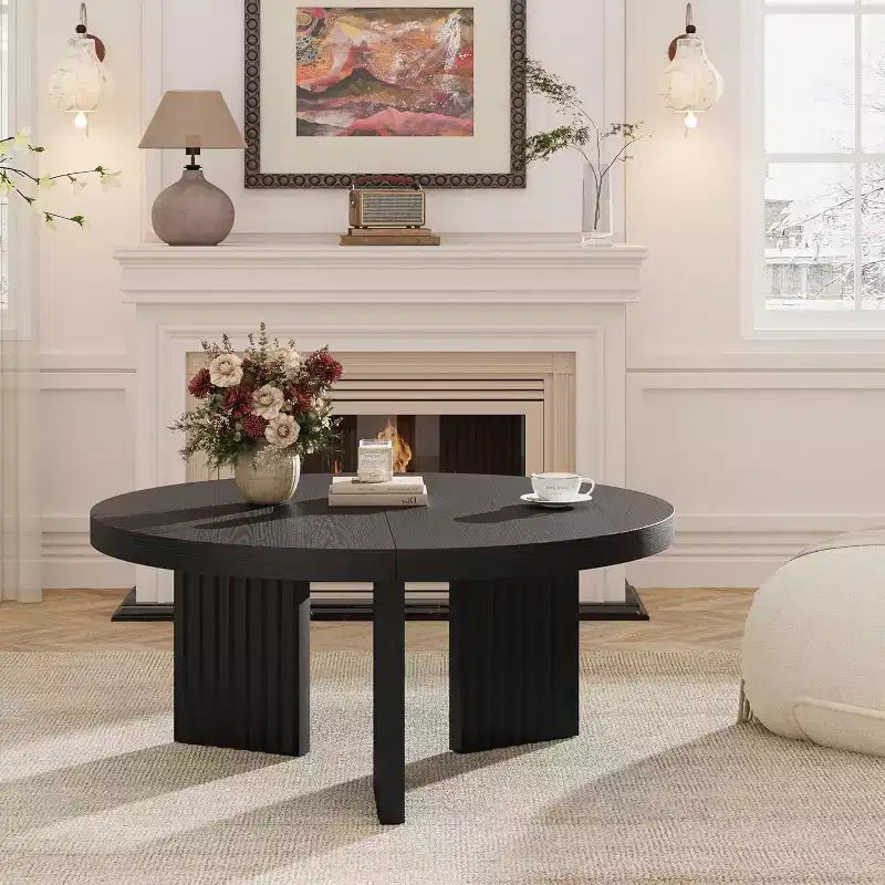 33.4 Small Round Coffee Table with 1.3 Thick Top, Circle Center Table with Fluted Legs, Accent Cocktail Tables for Home, Office