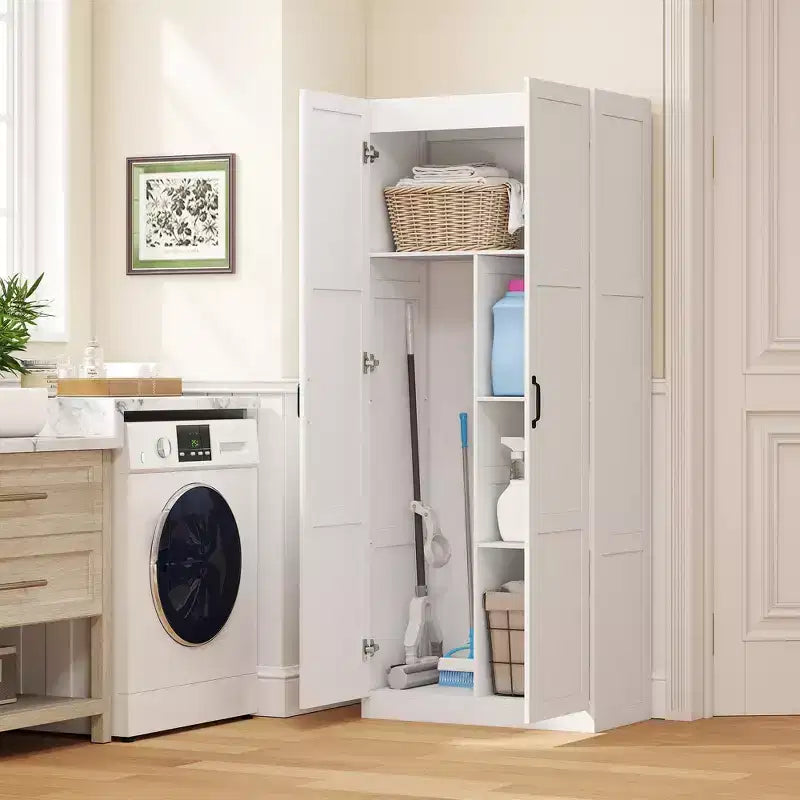 HOMCOM 71 Tall Kitchen Pantry Cabinet with Soft-Close Hinges, Farmhouse Freestanding Pantry Storage Cabinet with Adjustable Shelves