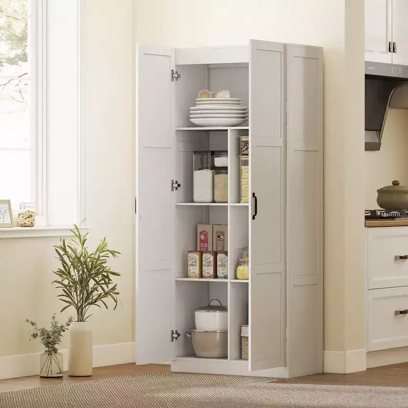 HOMCOM 71 Tall Kitchen Pantry Cabinet with Soft-Close Hinges, Farmhouse Freestanding Pantry Storage Cabinet with Adjustable Shelves