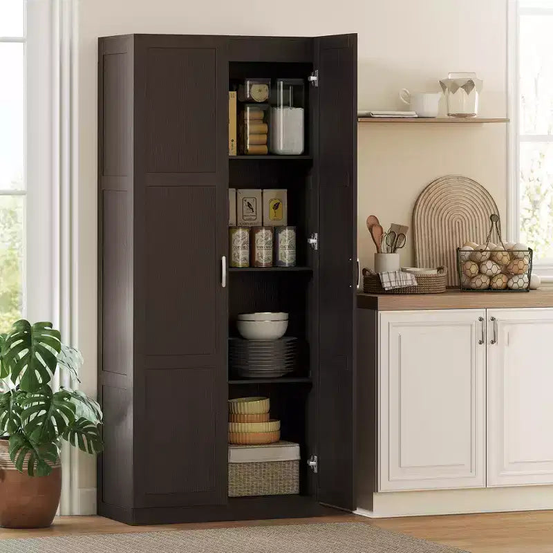 HOMCOM 71 Tall Kitchen Pantry Cabinet with Soft-Close Hinges, Farmhouse Freestanding Pantry Storage Cabinet with Adjustable Shelves