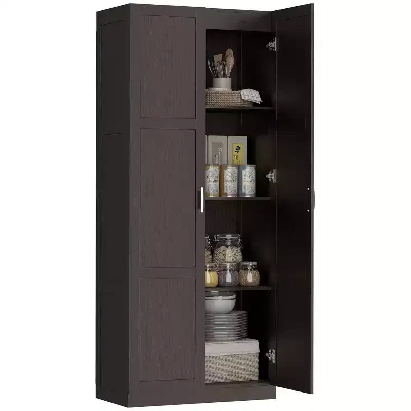 HOMCOM 71 Tall Kitchen Pantry Cabinet with Soft-Close Hinges, Farmhouse Freestanding Pantry Storage Cabinet with Adjustable Shelves