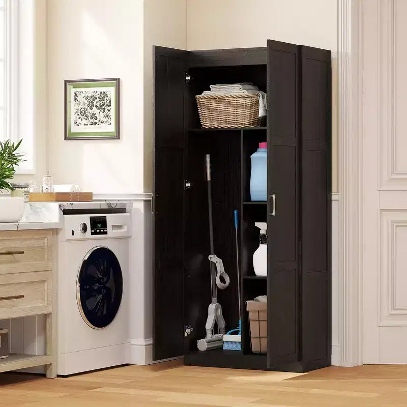 HOMCOM 71 Tall Kitchen Pantry Cabinet with Soft-Close Hinges, Farmhouse Freestanding Pantry Storage Cabinet with Adjustable Shelves