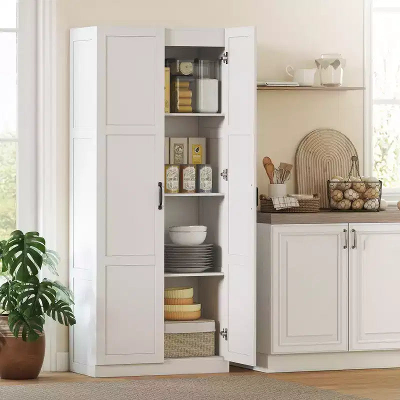 HOMCOM 71 Tall Kitchen Pantry Cabinet with Soft-Close Hinges, Farmhouse Freestanding Pantry Storage Cabinet with Adjustable Shelves