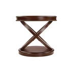 VIYET 20 Retro Round Wooden End Table - X-Shape Base, Solid Wood Veneer, Walnut