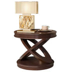 VIYET 20 Retro Round Wooden End Table - X-Shape Base, Solid Wood Veneer, Walnut