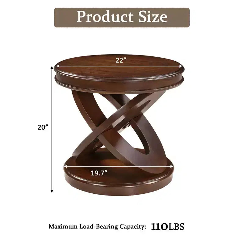 VIYET 20 Retro Round Wooden End Table - X-Shape Base, Solid Wood Veneer, Walnut