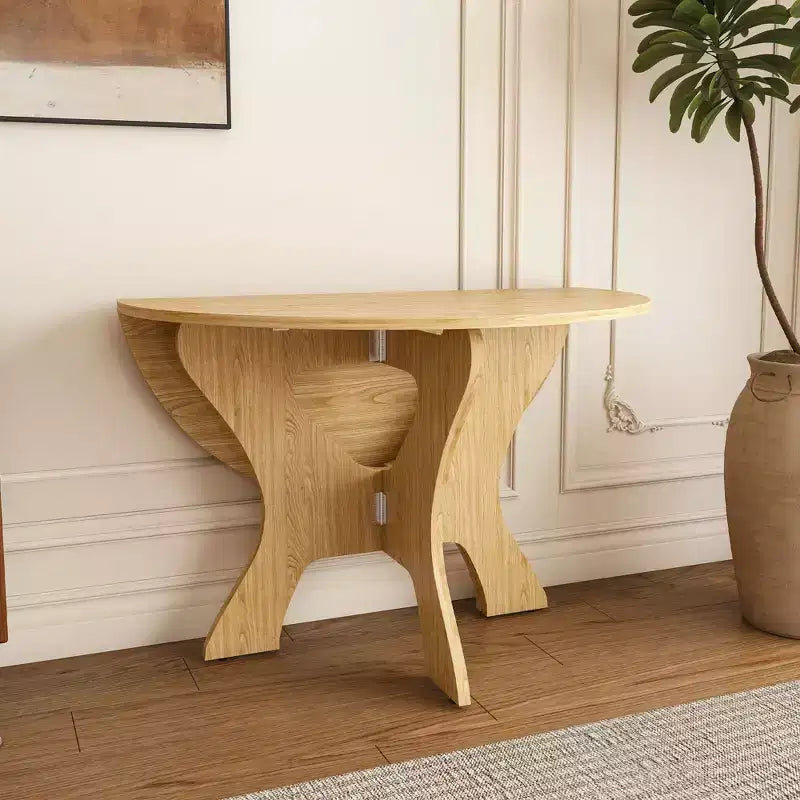 MAYEERTY Foldable Round Dining Table, Space-Saving MDF Kitchen Table with Wild Oak Veneer, Indoor-Outdoor Multi-Purpose Table