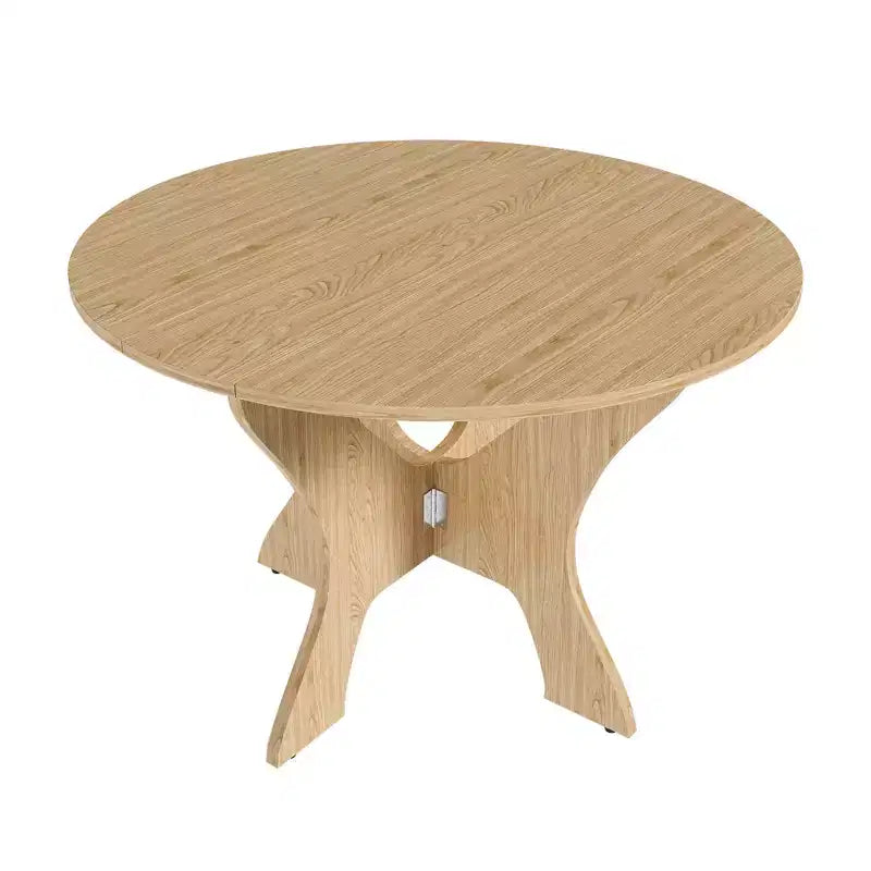 MAYEERTY Foldable Round Dining Table, Space-Saving MDF Kitchen Table with Wild Oak Veneer, Indoor-Outdoor Multi-Purpose Table