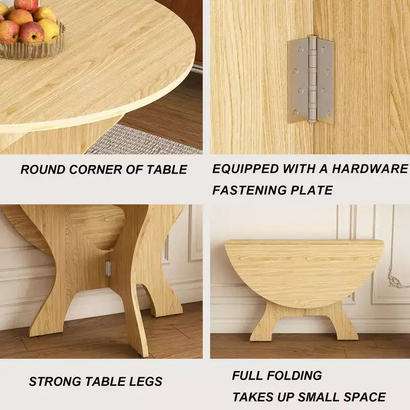 MAYEERTY Foldable Round Dining Table, Space-Saving MDF Kitchen Table with Wild Oak Veneer, Indoor-Outdoor Multi-Purpose Table