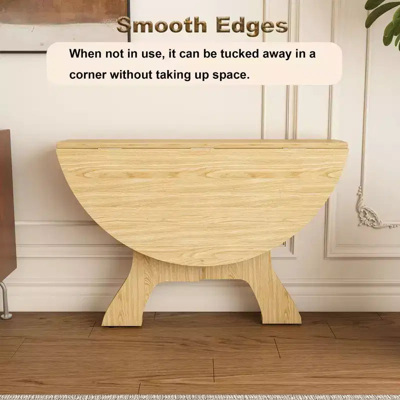 MAYEERTY Foldable Round Dining Table, Space-Saving MDF Kitchen Table with Wild Oak Veneer, Indoor-Outdoor Multi-Purpose Table