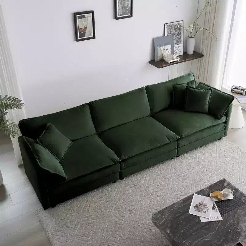 MAYEERTY Mid Century Modern Couch 3 Seater Sofa with 2 Armrest Pillow and 3 Toss Pillows for Living Room for Bedroom Green