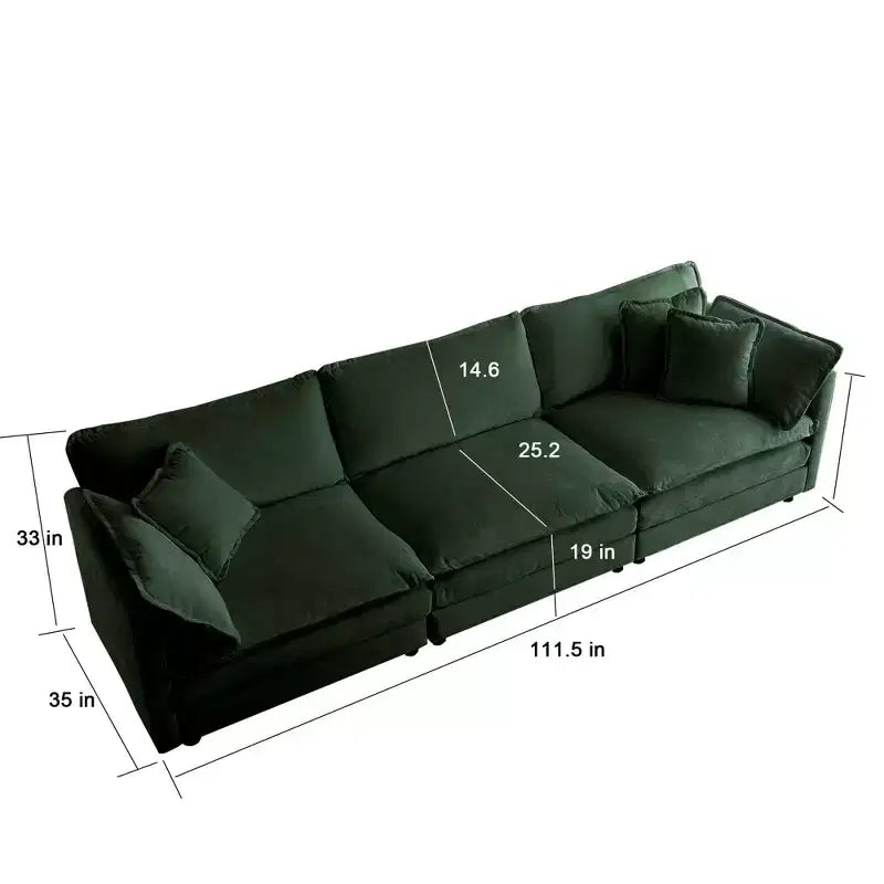 MAYEERTY Mid Century Modern Couch 3 Seater Sofa with 2 Armrest Pillow and 3 Toss Pillows for Living Room for Bedroom Green