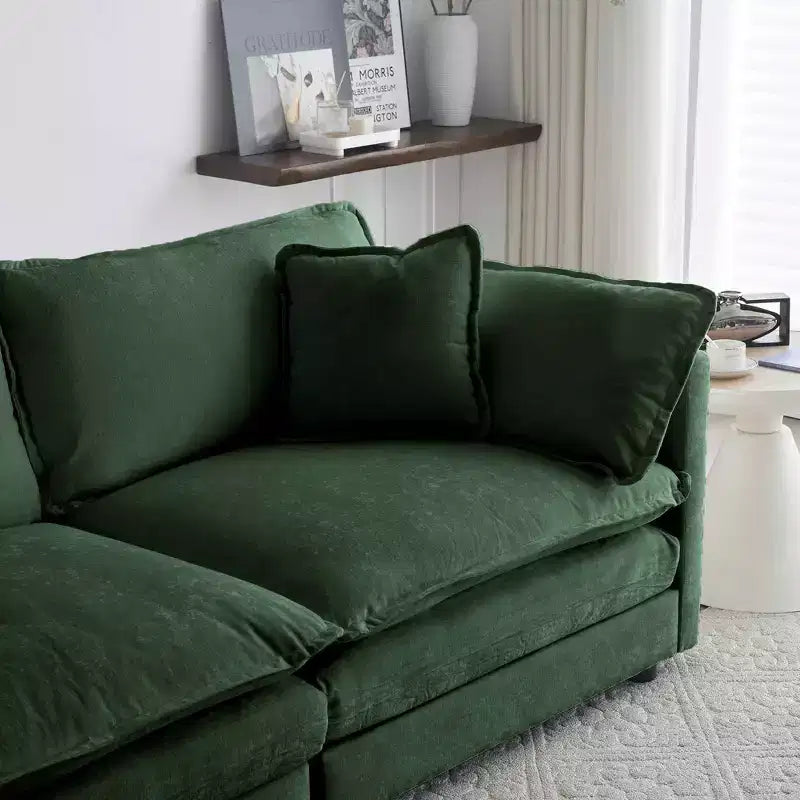 MAYEERTY Mid Century Modern Couch 3 Seater Sofa with 2 Armrest Pillow and 3 Toss Pillows for Living Room for Bedroom Green