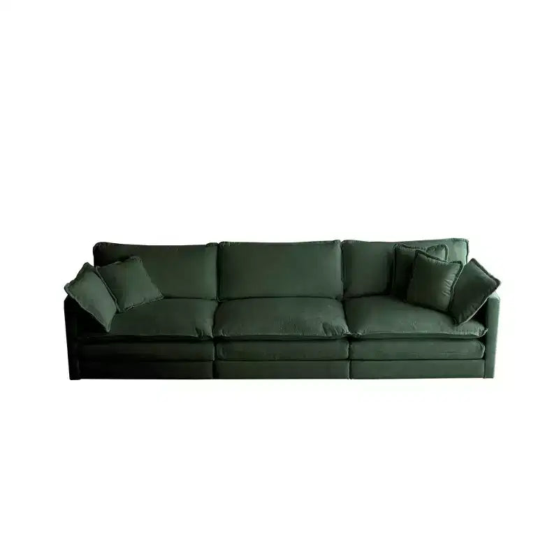MAYEERTY Mid Century Modern Couch 3 Seater Sofa with 2 Armrest Pillow and 3 Toss Pillows for Living Room for Bedroom Green