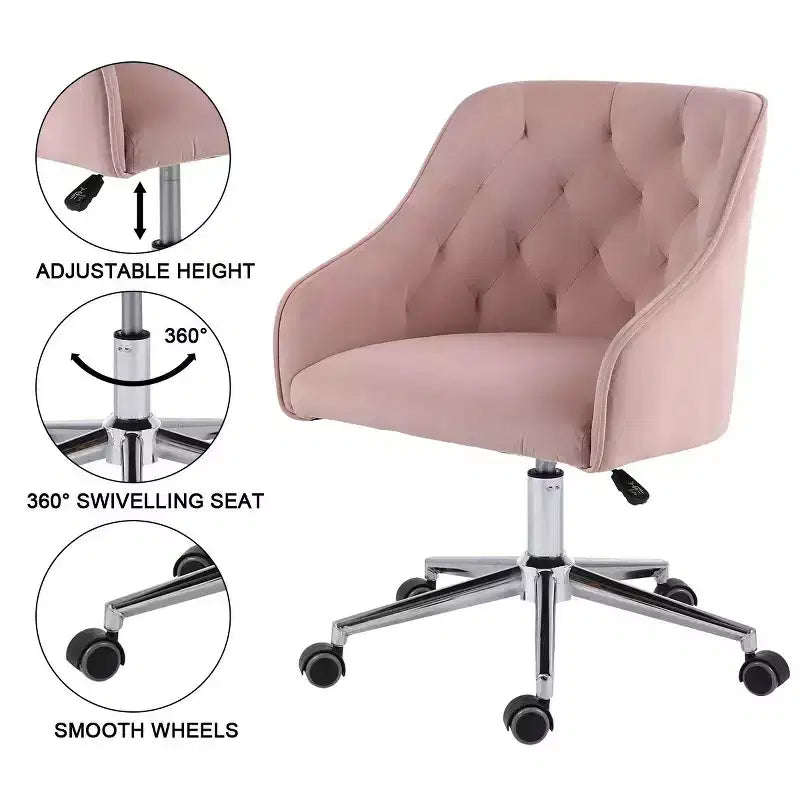 HOFFREE Velvet Task Chair with Swivel, Adjustable Height & Smooth-Rolling Wheels - Stylish & Comfortable for Home Office, Vanity & Dorms