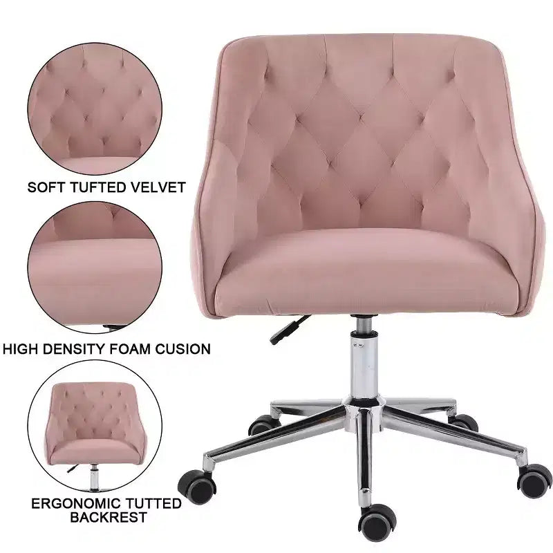 HOFFREE Velvet Task Chair with Swivel, Adjustable Height & Smooth-Rolling Wheels - Stylish & Comfortable for Home Office, Vanity & Dorms