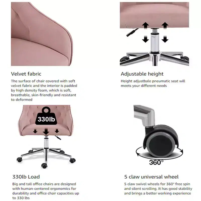 HOFFREE Velvet Task Chair with Swivel, Adjustable Height & Smooth-Rolling Wheels - Stylish & Comfortable for Home Office, Vanity & Dorms