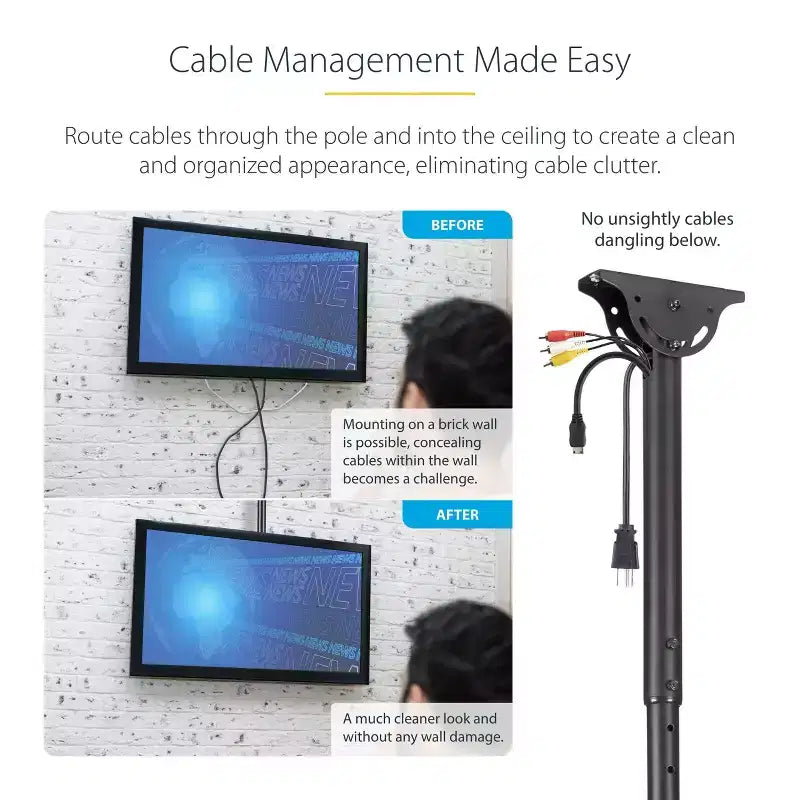 StarTech High Ceiling TV Mount, 8.2ft to 9.8ft Long Pole - Black